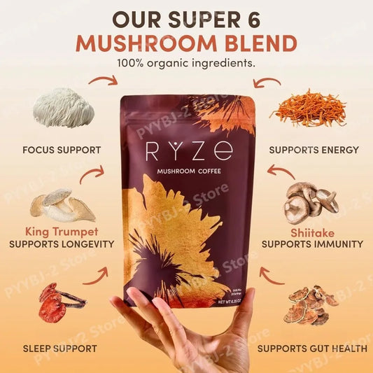 Organic Mushroom Coffee with 6 Types Adaptogenic Mushrooms MCT Oil Daily Brewing Use Smooth Flavor Beverage health support